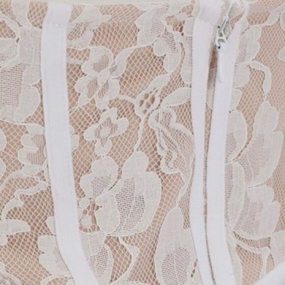 NWT $220 Elliatt Carsyn Strapless Bodycon‎ Cocktail Dress nude white corset midi - Picture 6 of 11